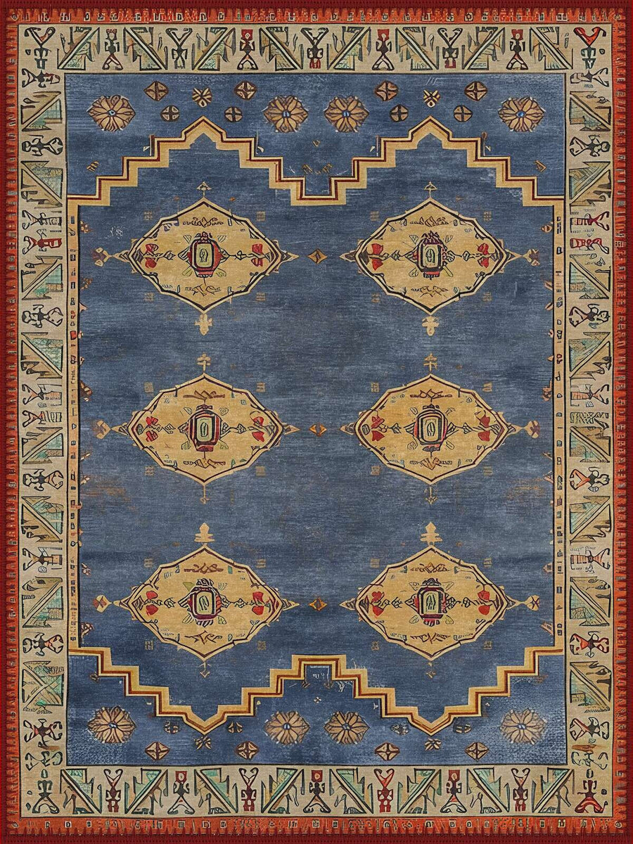 Albuquerque Geometrik Etnik Boho Desenli Yıkanabilir Özel Ölçü Halı - ürün görseli