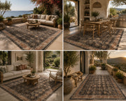 Dallas Siyah Bej Geometrik Kilim Desenli Yıkanabilir Özel Ölçü Halı - ürün görseli