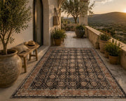 Dallas Siyah Bej Geometrik Kilim Desenli Yıkanabilir Özel Ölçü Halı - ürün görseli