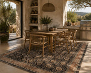 Dallas Siyah Bej Geometrik Kilim Desenli Yıkanabilir Özel Ölçü Halı - ürün görseli