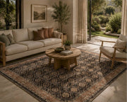 Dallas Siyah Bej Geometrik Kilim Desenli Yıkanabilir Özel Ölçü Halı - ürün görseli