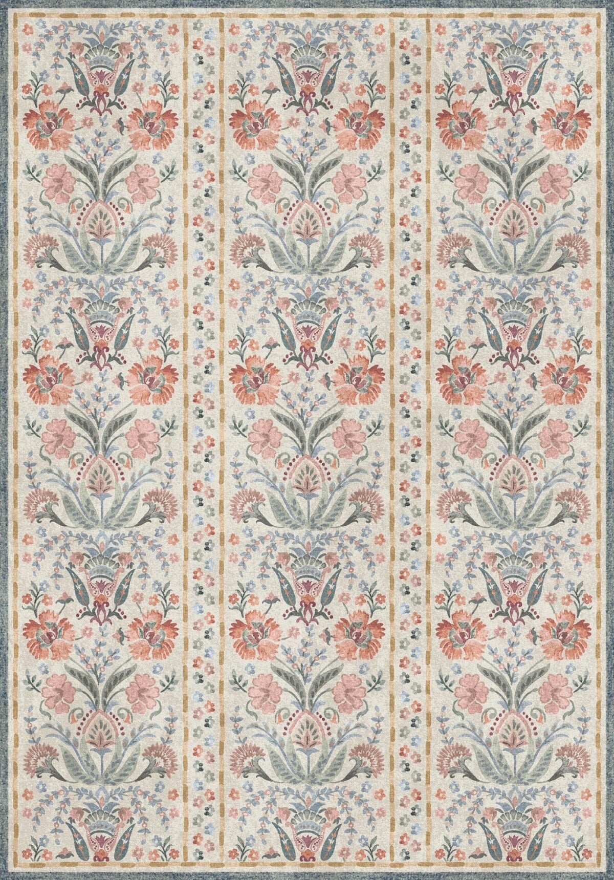 Fort Worth Pastel Çiçekli Klasik Desenli Yıkanabilir Özel Ölçü Halı - ürün görseli