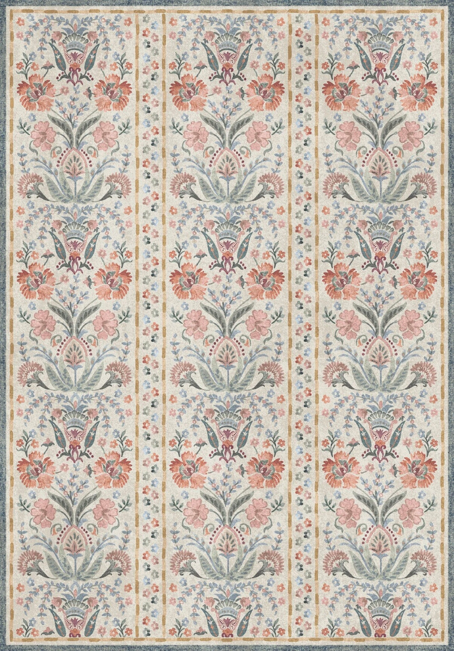 Fort Worth Pastel Çiçekli Klasik Desenli Yıkanabilir Özel Ölçü Halı - ürün görseli