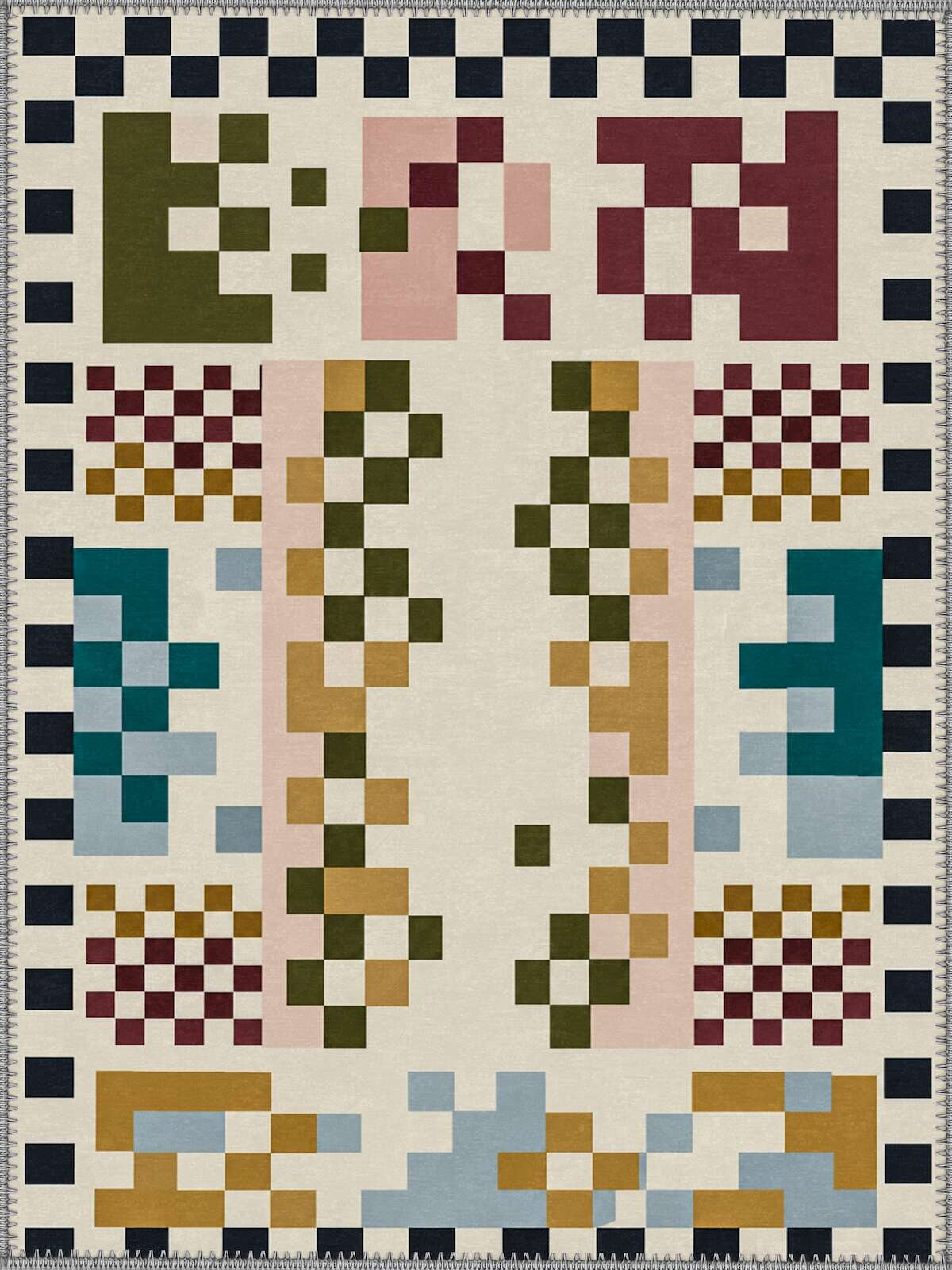 Lancaster Krem Renkli Geometrik Desenli Modern Yıkanabilir Özel Ölçü Halı - ürün görseli