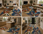 Waxahachie Mavi Geometrik Çiçek Desenli Modern Yıkanabilir Özel Ölçü Halı - ürün görseli