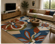 Waxahachie Mavi Geometrik Çiçek Desenli Modern Yıkanabilir Özel Ölçü Halı - ürün görseli