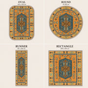 Nacogdoches Turuncu Mavi Geometrik Desenli Vintage Yıkanabilir Özel Ölçü Halı - ürün görseli