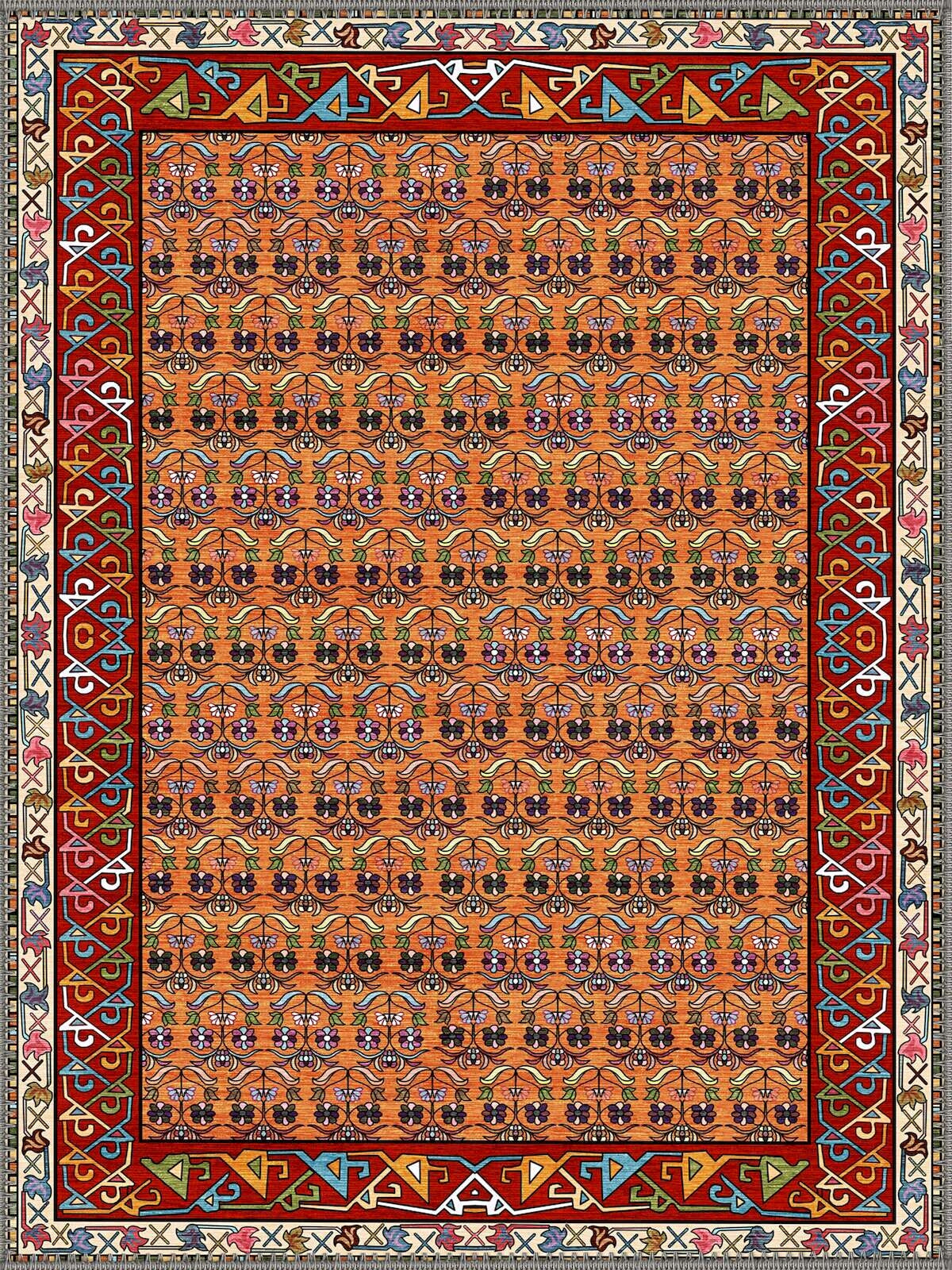 Point Loma Turuncu Geometrik Desenli Vintage Yıkanabilir Özel Ölçü Halı - ürün görseli