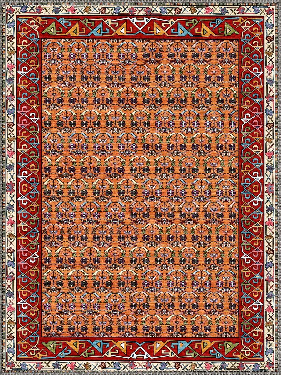 Point Loma Turuncu Geometrik Desenli Vintage Yıkanabilir Özel Ölçü Halı - ürün görseli