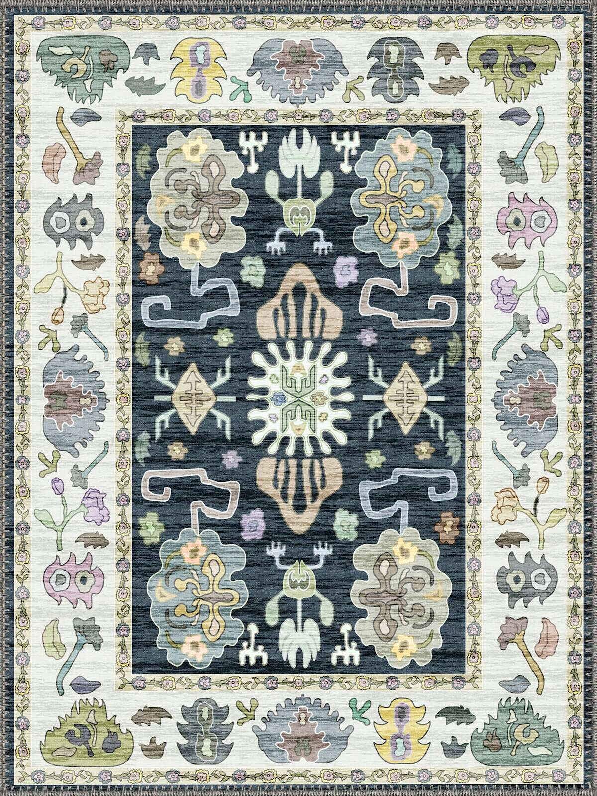 Silver Lake Uşak Desenli Lacivert Vintage Yıkanabilir Özel Ölçü Halı - ürün görseli