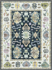 Silver Lake Uşak Desenli Lacivert Vintage Yıkanabilir Özel Ölçü Halı - ürün görseli