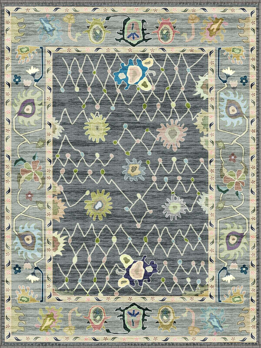 Erie Uşak Desenli Geometrik Vintage Yıkanabilir Özel Ölçü Halı - ürün görseli