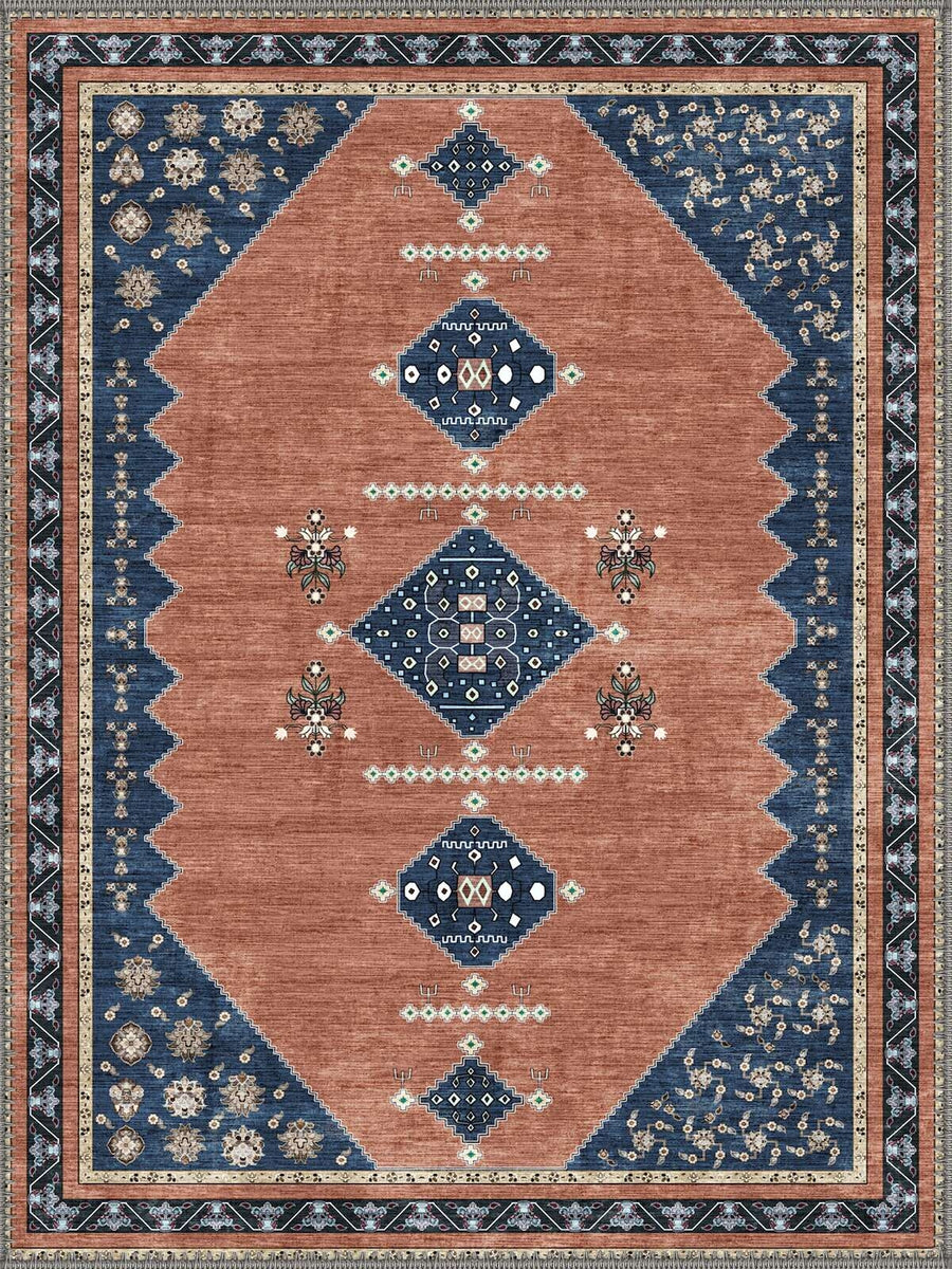 Harrisburg Uşak Desenli Kiremit ve Lacivert Vintage Yıkanabilir Özel Ölçü Halı - ürün görseli