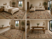 Liverpool Geometrik Kilim Desenli Krem ve Mavi Vintage Yıkanabilir Özel Ölçü Halı - ürün görseli