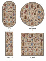 Liverpool Geometrik Kilim Desenli Krem ve Mavi Vintage Yıkanabilir Özel Ölçü Halı - ürün görseli