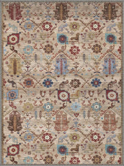 Liverpool Geometrik Kilim Desenli Krem ve Mavi Vintage Yıkanabilir Özel Ölçü Halı - ürün görseli