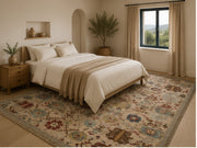 Liverpool Geometrik Kilim Desenli Krem ve Mavi Vintage Yıkanabilir Özel Ölçü Halı - ürün görseli