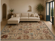Liverpool Geometrik Kilim Desenli Krem ve Mavi Vintage Yıkanabilir Özel Ölçü Halı - ürün görseli