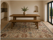 Liverpool Geometrik Kilim Desenli Krem ve Mavi Vintage Yıkanabilir Özel Ölçü Halı - ürün görseli