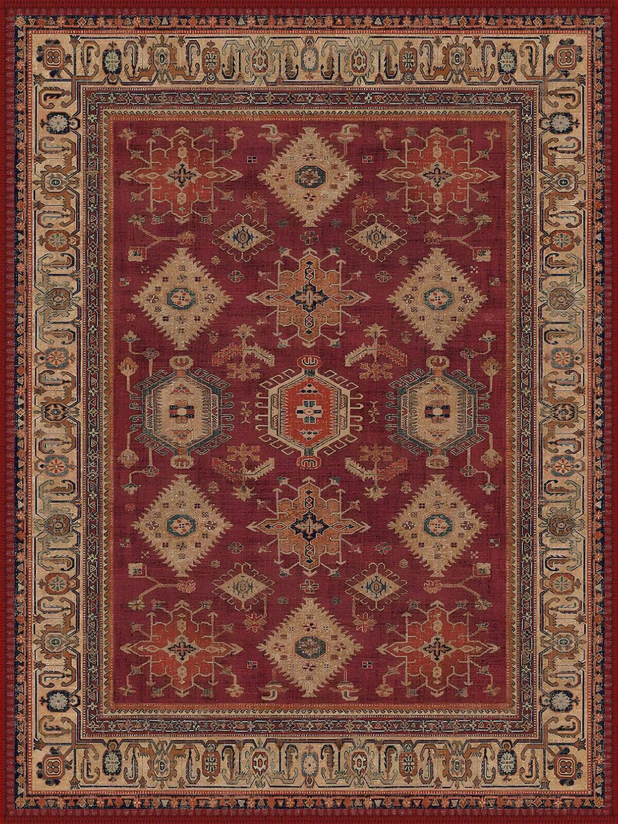 Sheffield Geleneksel Geometrik Desenli Bordo ve Krem Vintage Yıkanabilir Özel Ölçü Halı - ürün görseli