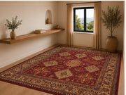 Sheffield Geleneksel Geometrik Desenli Bordo ve Krem Vintage Yıkanabilir Özel Ölçü Halı - ürün görseli