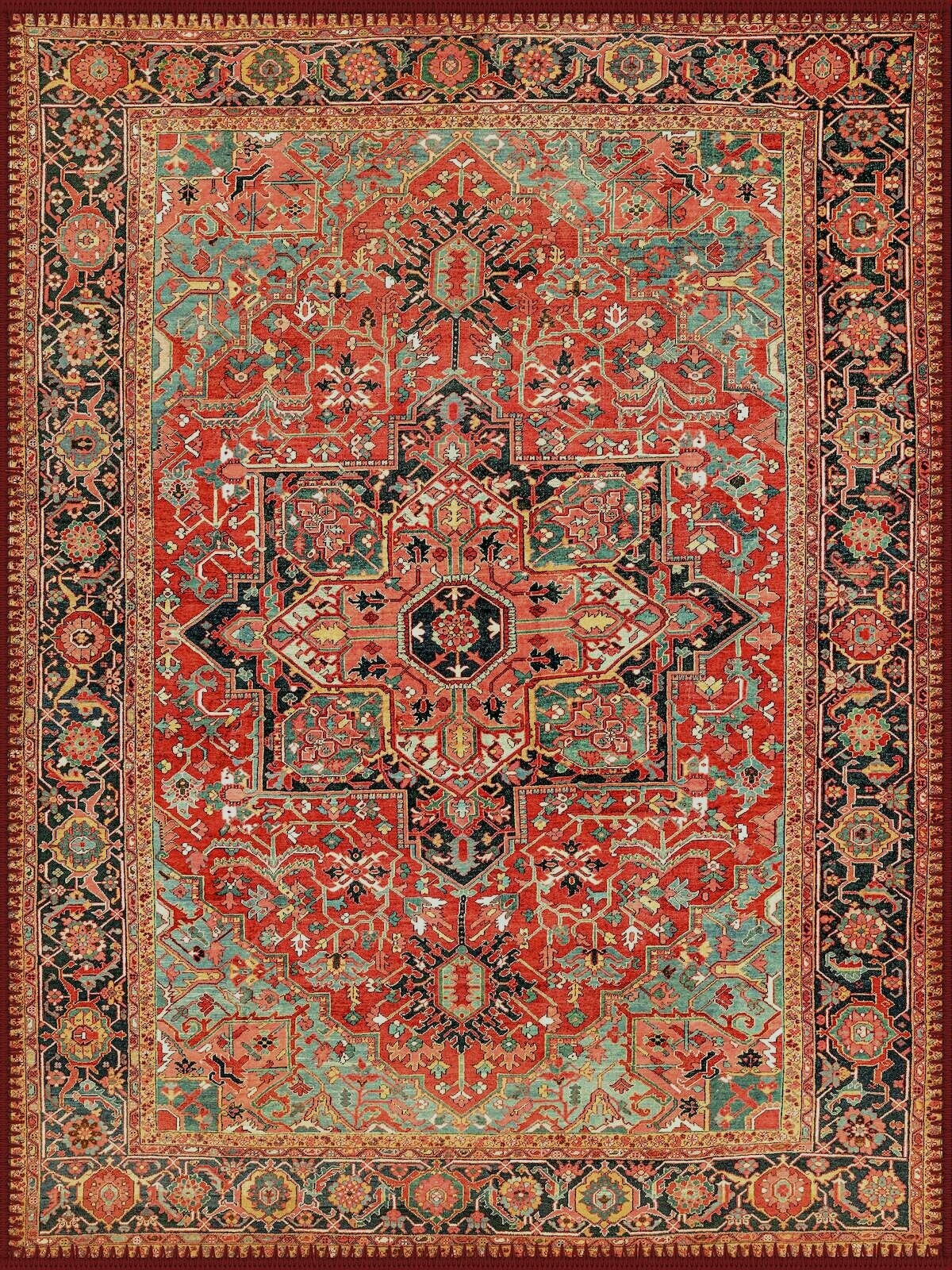 Bristol Uşak Desenli Mercan ve Turkuaz Vintage Yıkanabilir Özel Ölçü Halı - ürün görseli