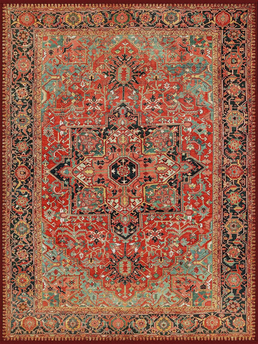 Bristol Uşak Desenli Mercan ve Turkuaz Vintage Yıkanabilir Özel Ölçü Halı - ürün görseli