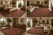 Newcastle Geometrik Kilim Desenli Kiremit ve Mavi Vintage Yıkanabilir Özel Ölçü Halı - ürün görseli
