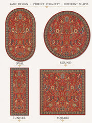 Newcastle Geometrik Kilim Desenli Kiremit ve Mavi Vintage Yıkanabilir Özel Ölçü Halı - ürün görseli