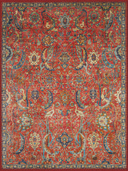 Newcastle Geometrik Kilim Desenli Kiremit ve Mavi Vintage Yıkanabilir Özel Ölçü Halı - ürün görseli