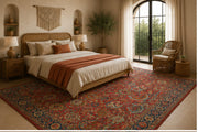 Newcastle Geometrik Kilim Desenli Kiremit ve Mavi Vintage Yıkanabilir Özel Ölçü Halı - ürün görseli