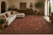 Newcastle Geometrik Kilim Desenli Kiremit ve Mavi Vintage Yıkanabilir Özel Ölçü Halı - ürün görseli