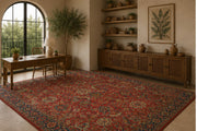 Newcastle Geometrik Kilim Desenli Kiremit ve Mavi Vintage Yıkanabilir Özel Ölçü Halı - ürün görseli
