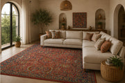 Newcastle Geometrik Kilim Desenli Kiremit ve Mavi Vintage Yıkanabilir Özel Ölçü Halı - ürün görseli
