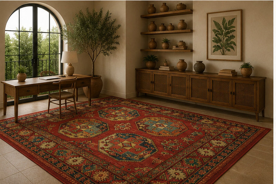 Culver City İran Desenli Kiremit, Mavi ve Krem Vintage Yıkanabilir Özel Ölçü Halı - ürün görseli