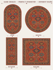 Coventry El Halısı Desenli Kiremit ve Mavi Vintage Yıkanabilir Özel Ölçü Halı - ürün görseli