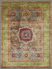 Bradford Madalyonlu El Halısı Desenli Yeşil ve Kiremit Vintage Yıkanabilir Özel Ölçü Halı - ürün görseli