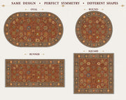 Portsmouth El Halısı Desenli Yoğun Çiçek Motifli Kiremit ve Lacivert Vintage Yıkanabilir Özel Ölçü Halı - ürün görseli