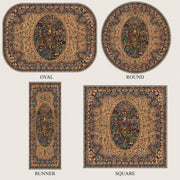 York Madalyonlu El Halısı Desenli Lacivert ve Krem Çiçekli Vintage Yıkanabilir Özel Ölçü Halı - ürün görseli