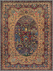 York Madalyonlu El Halısı Desenli Lacivert ve Krem Çiçekli Vintage Yıkanabilir Özel Ölçü Halı - ürün görseli