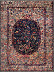 Exeter Madalyonlu El Halısı Desenli Krem ve Lacivert Çiçekli Vintage Yıkanabilir Özel Ölçü Halı - ürün görseli
