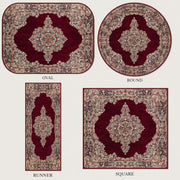 Gloucester Madalyonlu El Halısı Desenli Bordo ve Lacivert Çiçekli Vintage Yıkanabilir Özel Ölçü Halı - ürün görseli