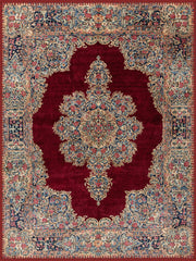 Gloucester Madalyonlu El Halısı Desenli Bordo ve Lacivert Çiçekli Vintage Yıkanabilir Özel Ölçü Halı - ürün görseli