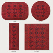 Bath Geometrik Madalyon Desenli El Halısı Görünümlü Kırmızı Vintage Yıkanabilir Özel Ölçü Halı - ürün görseli