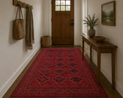 Bath Geometrik Madalyon Desenli El Halısı Görünümlü Kırmızı Vintage Yıkanabilir Özel Ölçü Halı - ürün görseli
