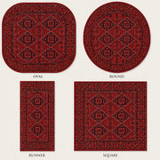 Worcester Geometrik Desenli El Halısı Görünümlü Kırmızı Vintage Yıkanabilir Özel Ölçü Halı - ürün görseli