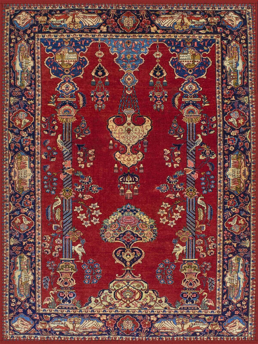 Hereford Çiçekli El Halısı Desenli Kırmızı Vintage Yıkanabilir Özel Ölçü Halı - ürün görseli