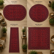 Ely Kırmızı Geometrik Desenli Vintage Yıkanabilir Özel Ölçü Halı - ürün görseli