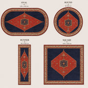 Peterborough Kırmızı Lacivert Geometrik Desenli Vintage Yıkanabilir Özel Ölçü Halı - ürün görseli