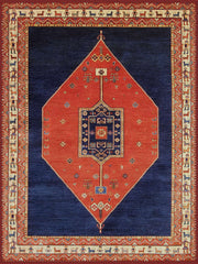 Peterborough Kırmızı Lacivert Geometrik Desenli Vintage Yıkanabilir Özel Ölçü Halı - ürün görseli
